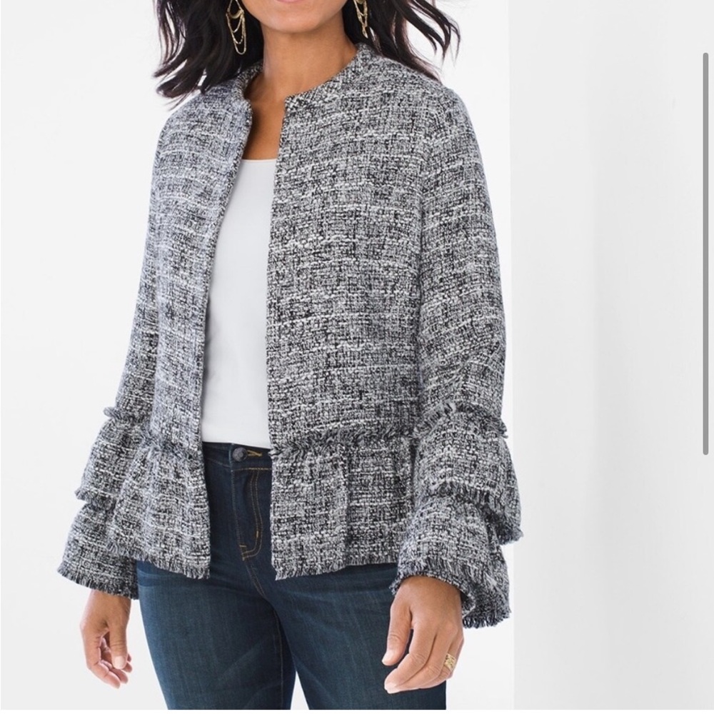 CHICOS | tweed ruffle fringe blazer/coat | NWT
